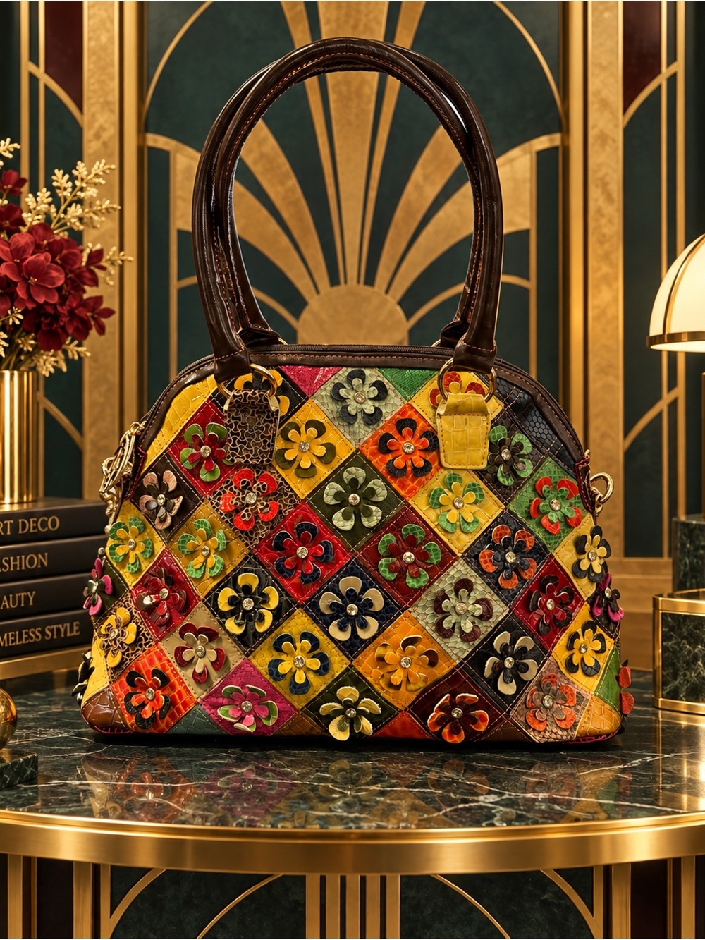 🆕FABULOUS! Multicolor Floral Patchwork Leather Tote Bag